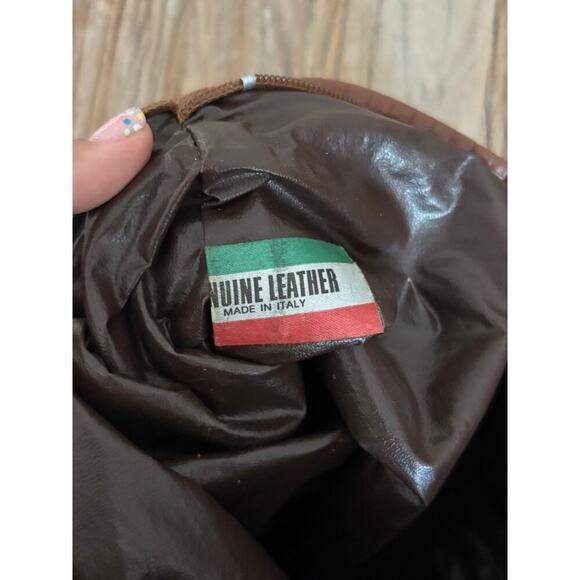 VINTAGE 80s Brown Leather Clutch Bag Purse Made in Italy - Picture 4 of 4